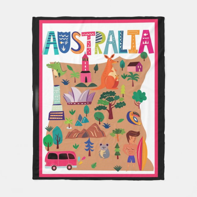 Australien farbiges Reiseplakat Fleecedecke (Vorderseite)