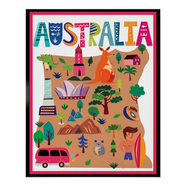 Australien farbiges Reiseplakat Poster (Vorderseite)