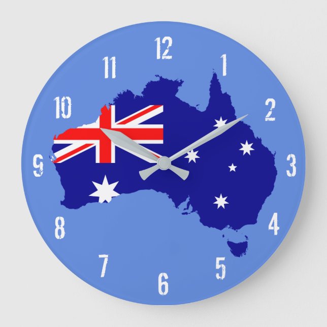 Australien Flag Map Wall Clock Große Wanduhr (Vorderseite)