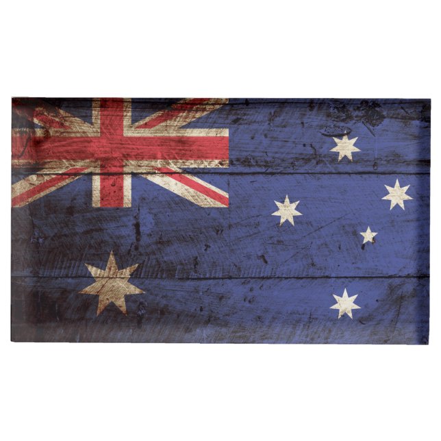 Australien-Flagge auf altem hölzernem Korn Tischnummernhalter (Vorderseite)