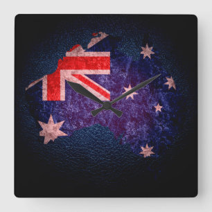 Australien Flagge und Karte #2 Quadratische Wanduhr
