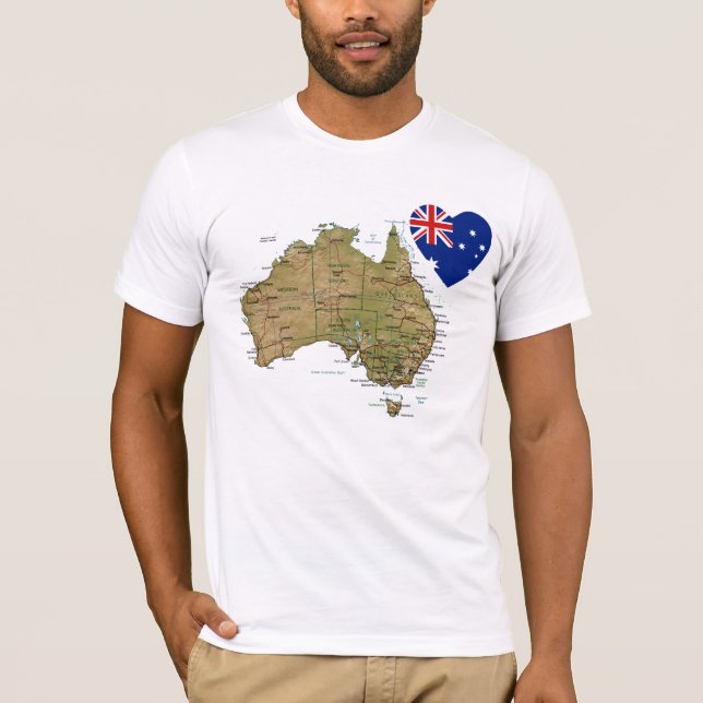Australien-Flaggen-Herz und Karten-T - Shirt (Vorderseite)