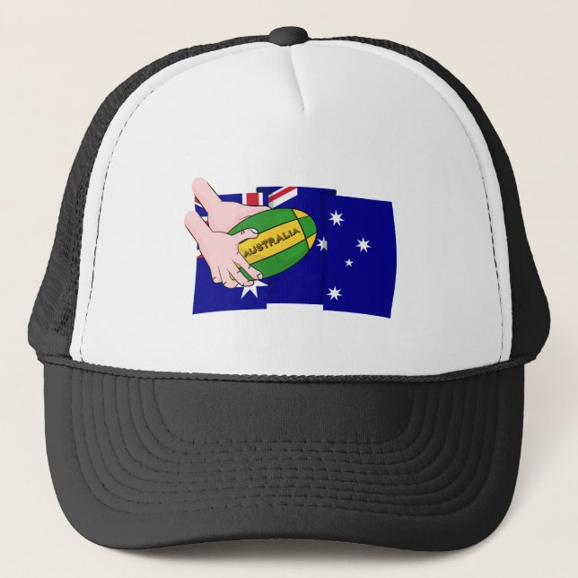 Australien Flaggen Rugby Ball Cartoon Hands Truckerkappe (Vorderseite)