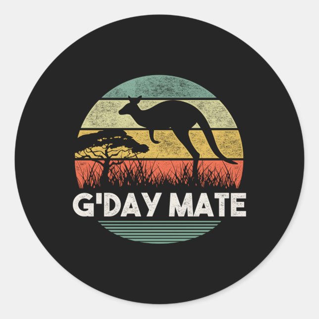 Australien G'Day Mate Kangaroo Australien Runder Aufkleber (Vorderseite)
