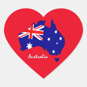 Australien Herzsticker, Karte, australische Flagge Herz-Aufkleber