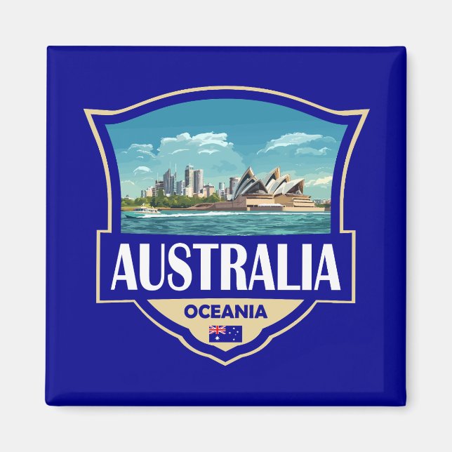 Australien Illustration Retro Abzeichen Magnet (Vorne)