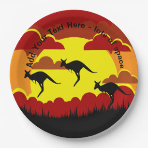 Australien Kangaroos Red Black Yellow 9" Paper Pla Pappteller