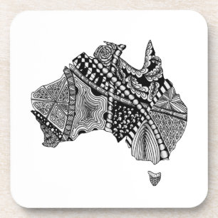 Australien Karte Doodle Art Black and White Getränkeuntersetzer