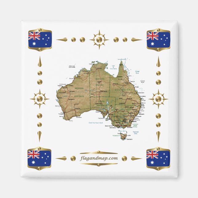 Australien Karte + Flaggen Magnet (Vorne)