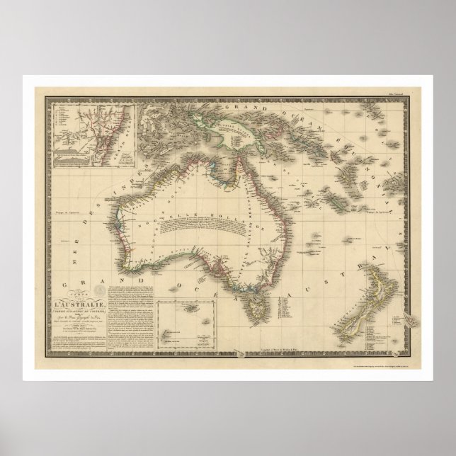 Australien Karte Gezeichnet von Adrien Hubert Brue Poster (Vorne)