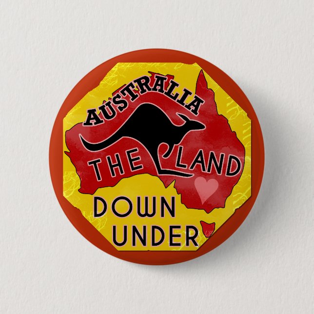Australien Karte Land Down Under mit Kangaroo Retr Button (Vorderseite)