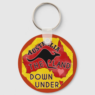 Australien Karte Land Down Under mit Kangaroo Retr Schlüsselanhänger