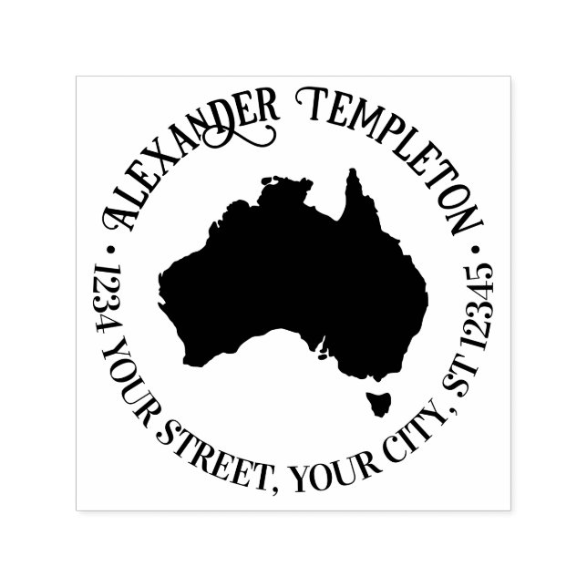 Australien Karte Silhouette Rundname Rücksendeadre Permastempel (Design)