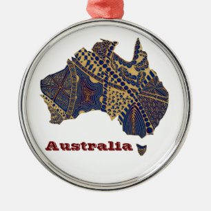 Australien Karte Tan-Blue-Red Silbernes Ornament