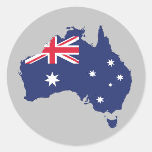 AUSTRALIEN KARTE UND FLAGGE BLAU RUNDER AUFKLEBER