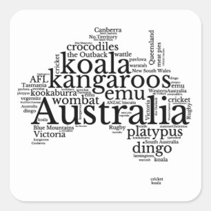 Australien Karte Word Art Toag Quadratischer Aufkleber