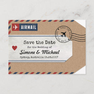 Australien Luftpost-Gepäckanhänger Save Date mit K Einladung