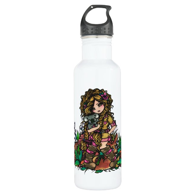 Australien-Mädchen-Koala-Känguru-Kunst durch Edelstahlflasche (Vorderseite)