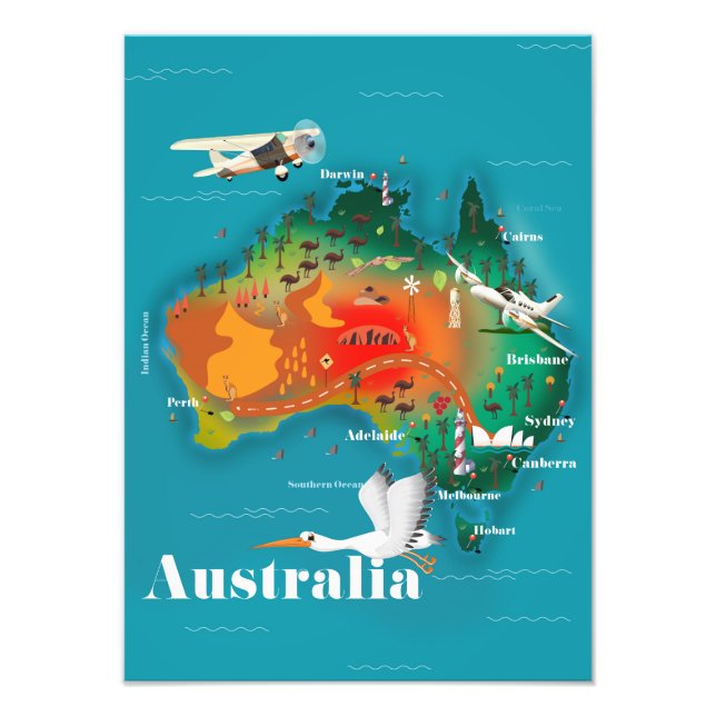 Australien Map Reiseplakat Fotodruck (Vorne)