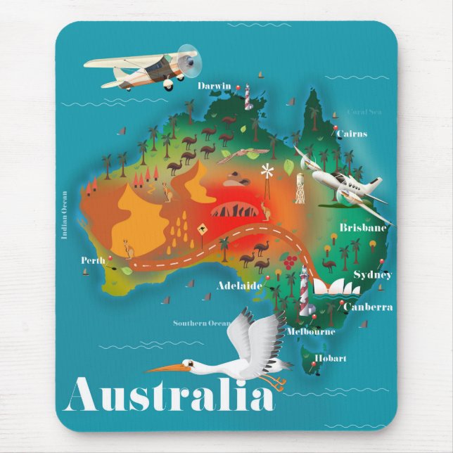 Australien Map Reiseplakat Mousepad (Vorne)
