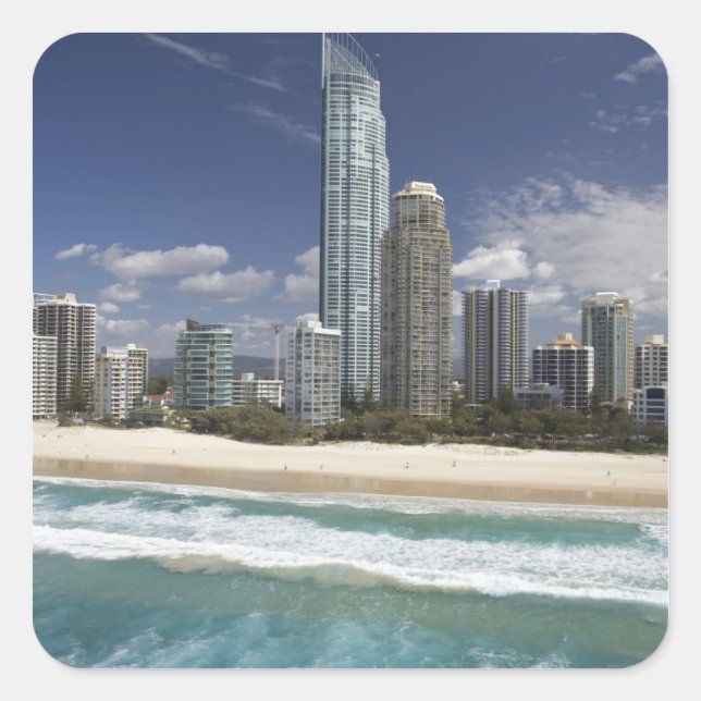 Australien, Queensland, Goldküste, Surfer Quadratischer Aufkleber (Vorderseite)
