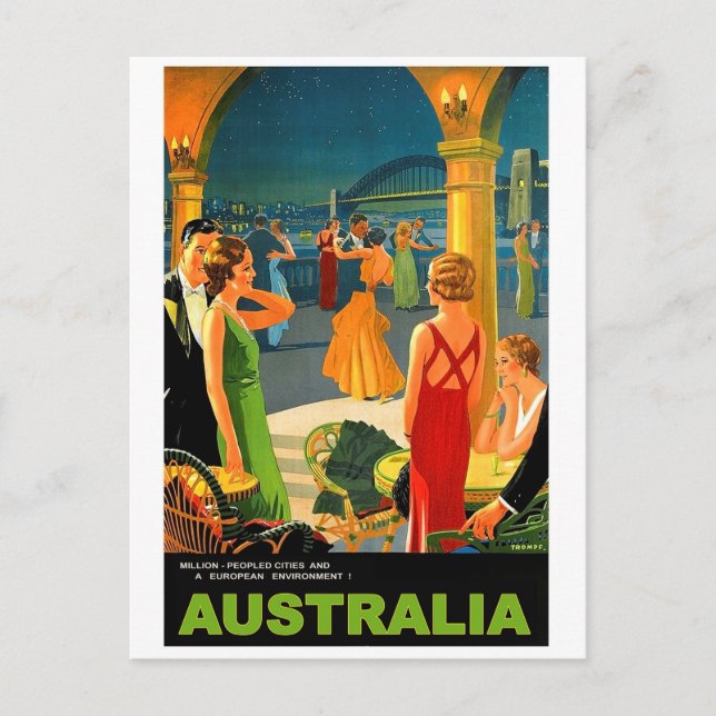 Australien, romantisches Abend Party, Vintage Postkarte (Vorderseite)