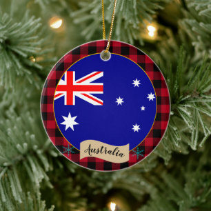 Australien, Roter Büffel, kariert und australische Keramik Ornament