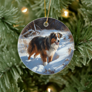 Australien Shepherd Lass es schneien Weihnachten Keramik Ornament