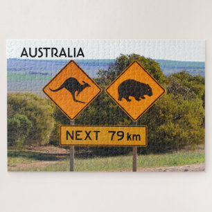 Australien: Straßenschilder Kangaroo und Wombat