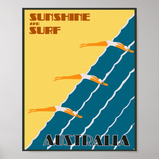 Australien: Sunshine and Surf Vintage Travel Poster (Vorne)