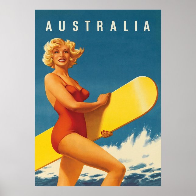 Australien Surfer Retro Vintage Travel Poster (Vorne)