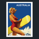 Australien, Surfermädchen am Strand, Vintag Poster<br><div class="desc">Perfektes Bild für Ihr neues Druckdesign. Es könnte ein schönes Geschenk oder "letzte Touch" für die Dekoration von Zuhause sein.</div>