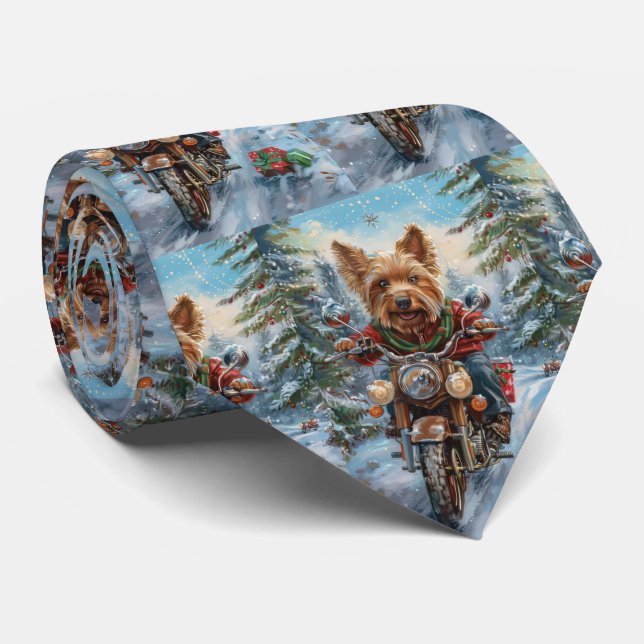 Australien Terrier Riding Motorrad Weihnachten Krawatte (Gerollt)