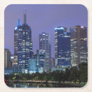 Australien, Victoria, Melbourne, Skyline entlang Rechteckiger Pappuntersetzer