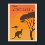 Australien Vintag Kangaroo Reiseposter Postkarte<br><div class="desc">Jeder würde Liebe,  dieses Vintage-Reiseplakat Postkarte mit einer Retro-Kangaroo-Illustration des Outback in Australien zu erhalten,  die australischen Tourismus fördern!</div>