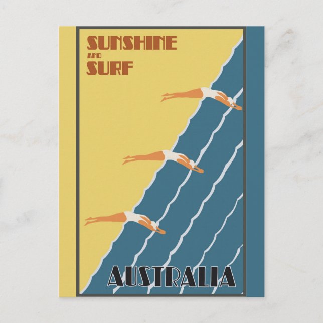 Australien Vintag Retro Beach Travel Poster Postkarte (Vorderseite)