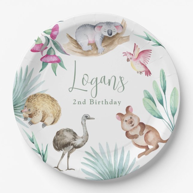 Australien Zoo Animal Birthday Pappteller (Vorderseite)