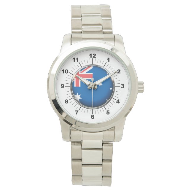 Australienflagge Oversized Silver Watch Armbanduhr (Vorderseite)