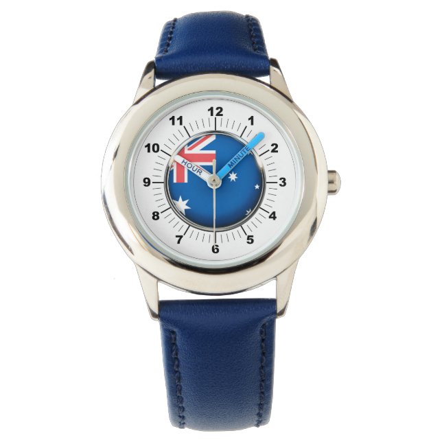 Australiens Flaggenanpassbare blaue Nummer von Kid Armbanduhr (Vorderseite)