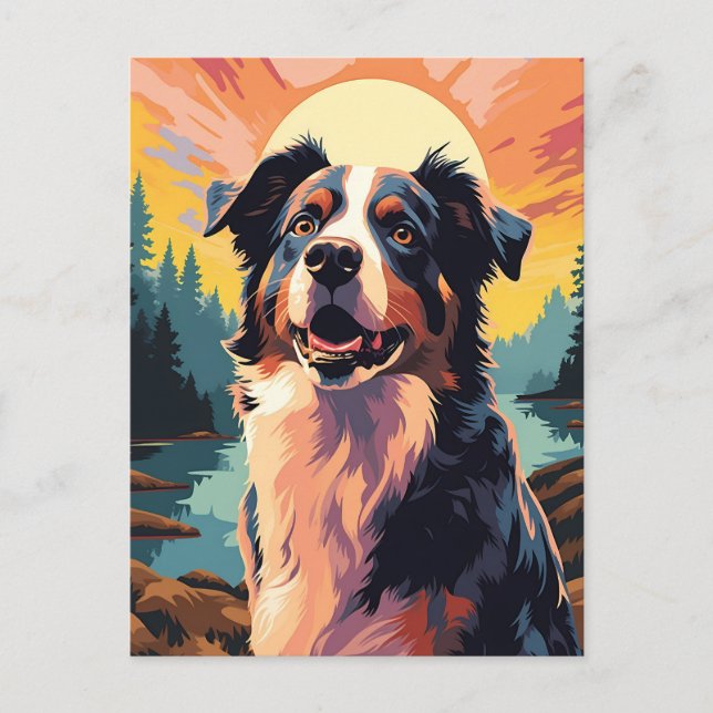 Australier-Hirte im Wald bei Sonnenuntergang Postkarte (Vorderseite)