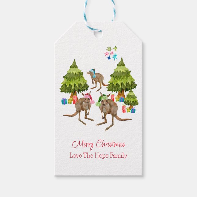 Australisch Niedlich Kangaroo Weihnachten Geschenkanhänger (Vorderseite)