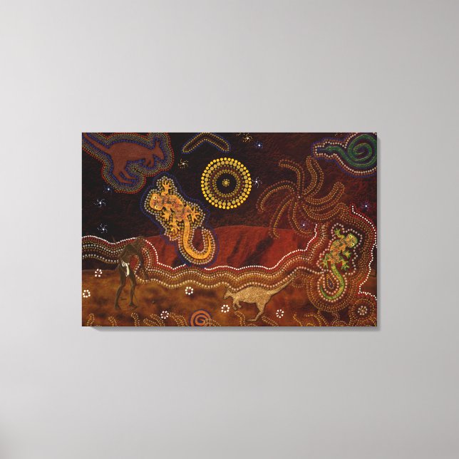 Australische Aborigine-Wüstenheat & Wildlife Leinwanddruck (Vorderseite)