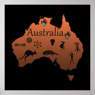 australische Aborigines-Karte mit Symbolen Poster