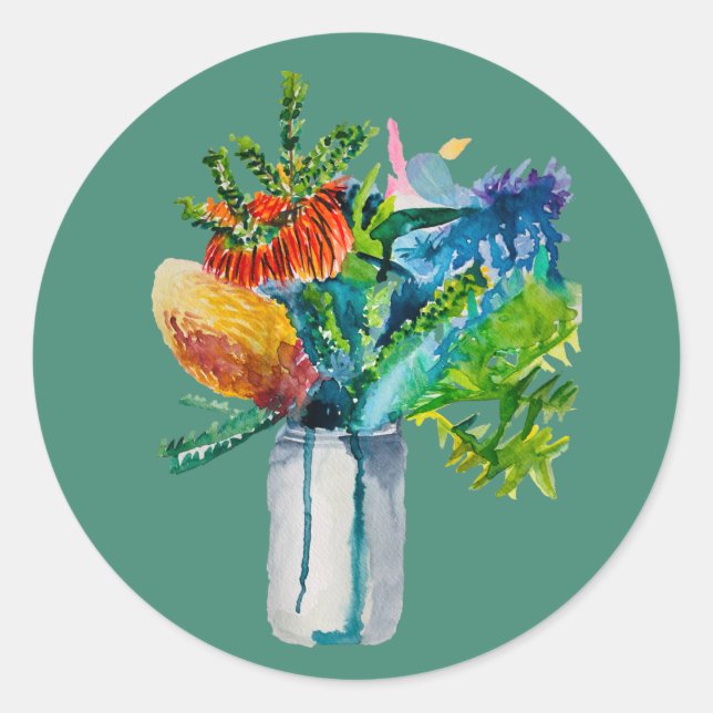 Australische Blume Aquarell Runder Aufkleber (Vorderseite)