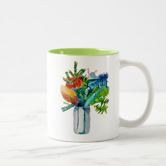Australische Blume Aquarell Zweifarbige Tasse (Rechts)