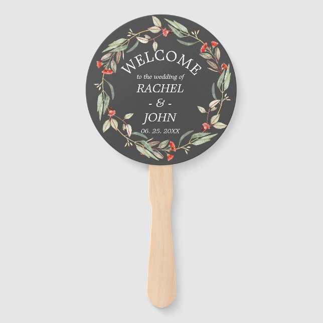 Australische Blume Rustic Wedding Welcome Gray Fächer (Vorderseite)