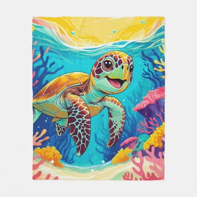 Australische Boho-Schildkröte-Fleece-Decke | Sunny Fleecedecke (Vorderseite)