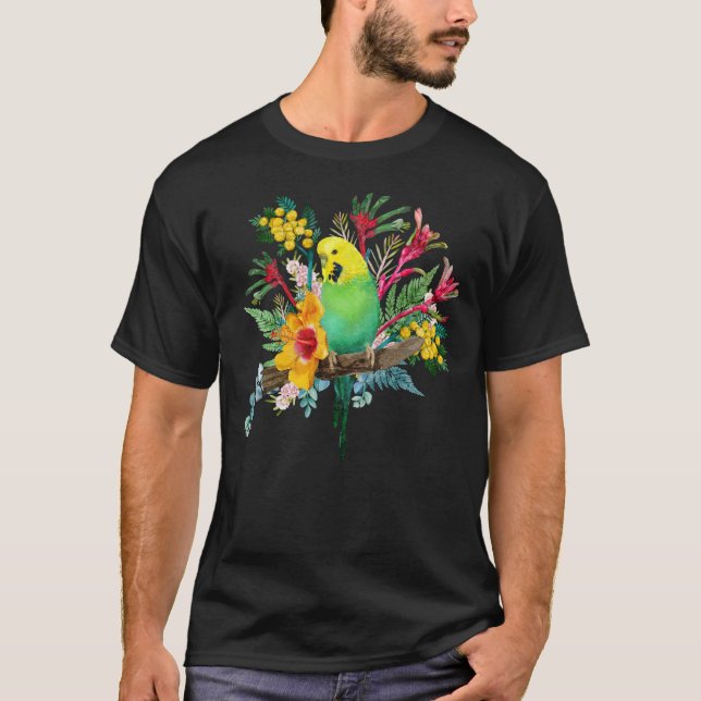 Australische Budgerigar Wildblume Bouquet T-Shirt (Vorderseite)