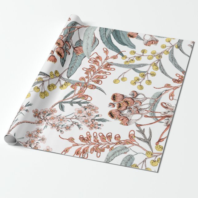 Australische einheimische Blume. Nahtloses Schwarz Geschenkpapier (Ungerollt)