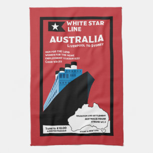 Australische Einwanderung Vintage-Kunst Geschirrtuch